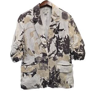 Coldwater Creek Linen Blend Single Button Abstract Watercolor Blazer Size P10